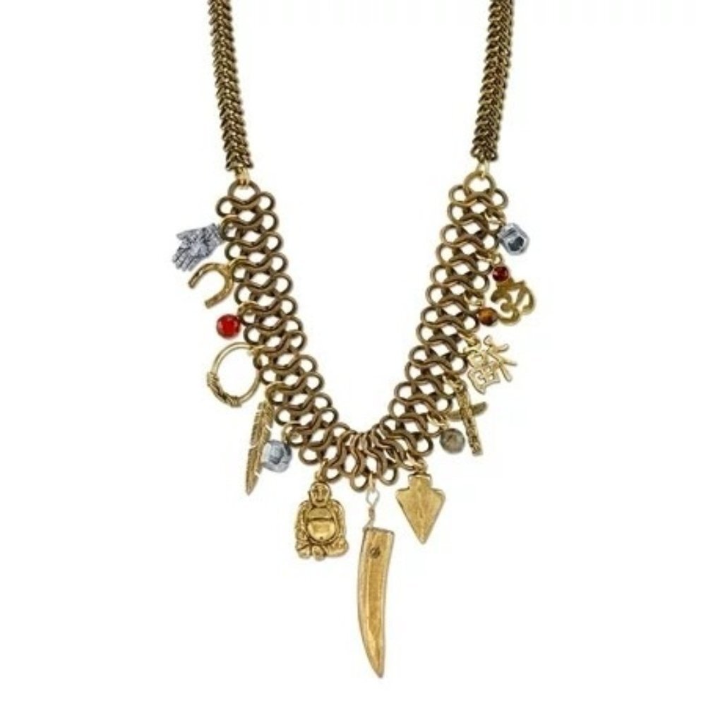 T.R.U. Lucky Eastern Charms Vintage Chain Necklace in Gold MSRP $85 NWT